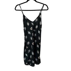 ModCloth Women’s Black Breakfast for Dinner Robot V-Neck Nightgown Sz XL NWT